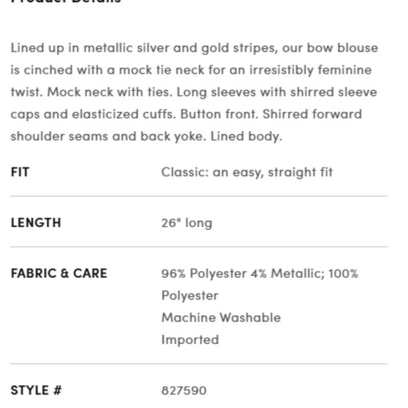 Ann Taylor Metallic Dobby Stripe Bow Blouse XL NWT - Picture 7 of 7